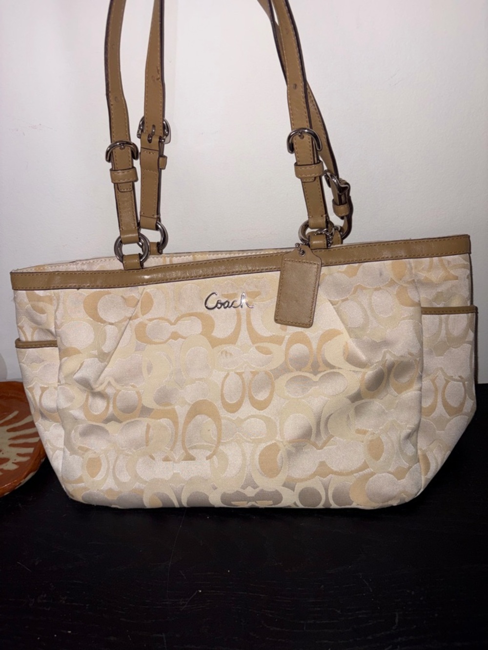 Coach Tan and Cream Signature Canvas Tote